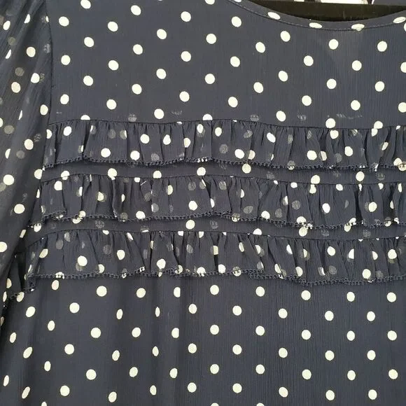 J Crew Shirt Womens 6 Silk Polka Dot Ruffle Long Sleeve F4736 Top - Picture 3 of 13